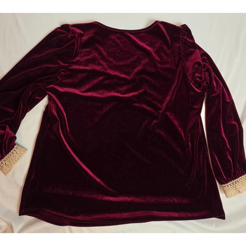 Burgundy Velvet Lace V-Neck Top Romantic Goth Whimsigoth Victorian Wine 0XL - Picture 2 of 5